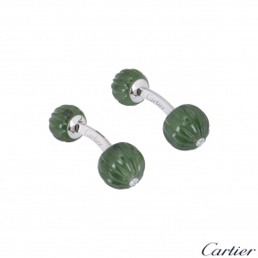 Cartier White Gold Diamond And Jade Bead Cufflinks Cartier White Gold Diamond And Jade Bead Cufflinks